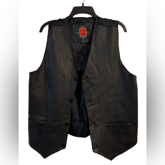 VintageWilliam BarryLeather Button Up Black Moto Western Vest Size Large